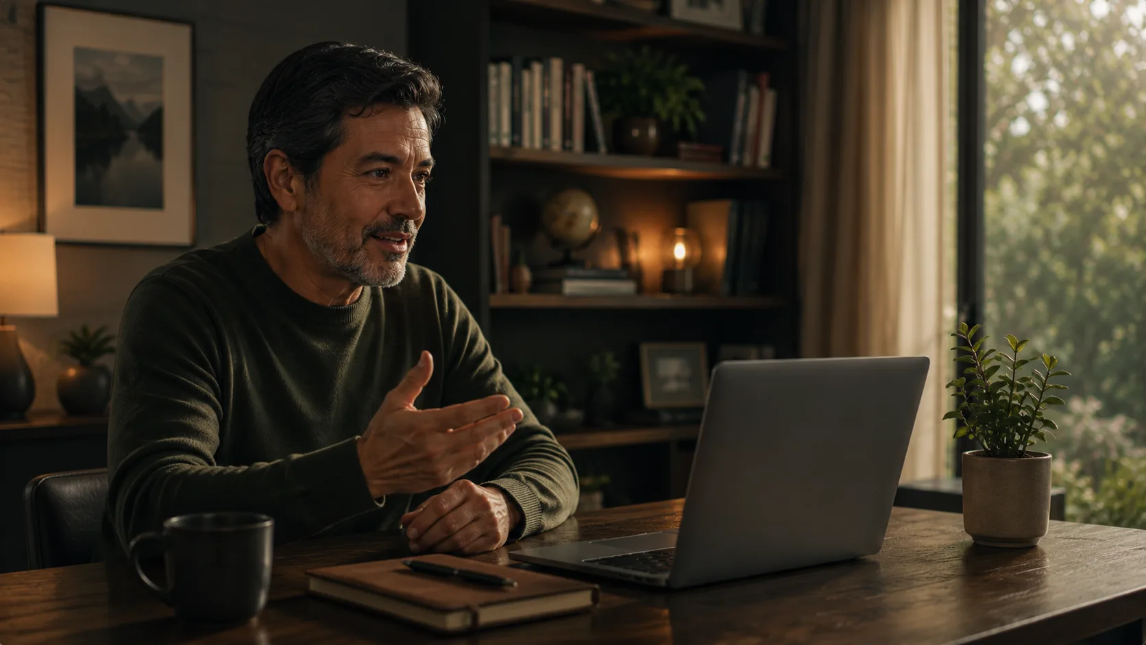 Una persona conversando con calma frente a su computador, guiada por Anita