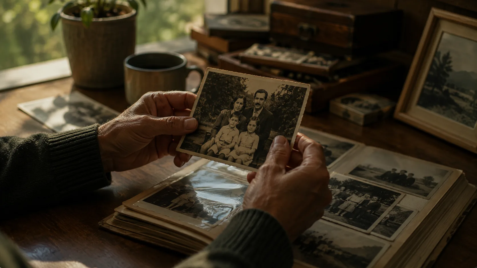 Unas manos sostienen una fotografía familiar antigua