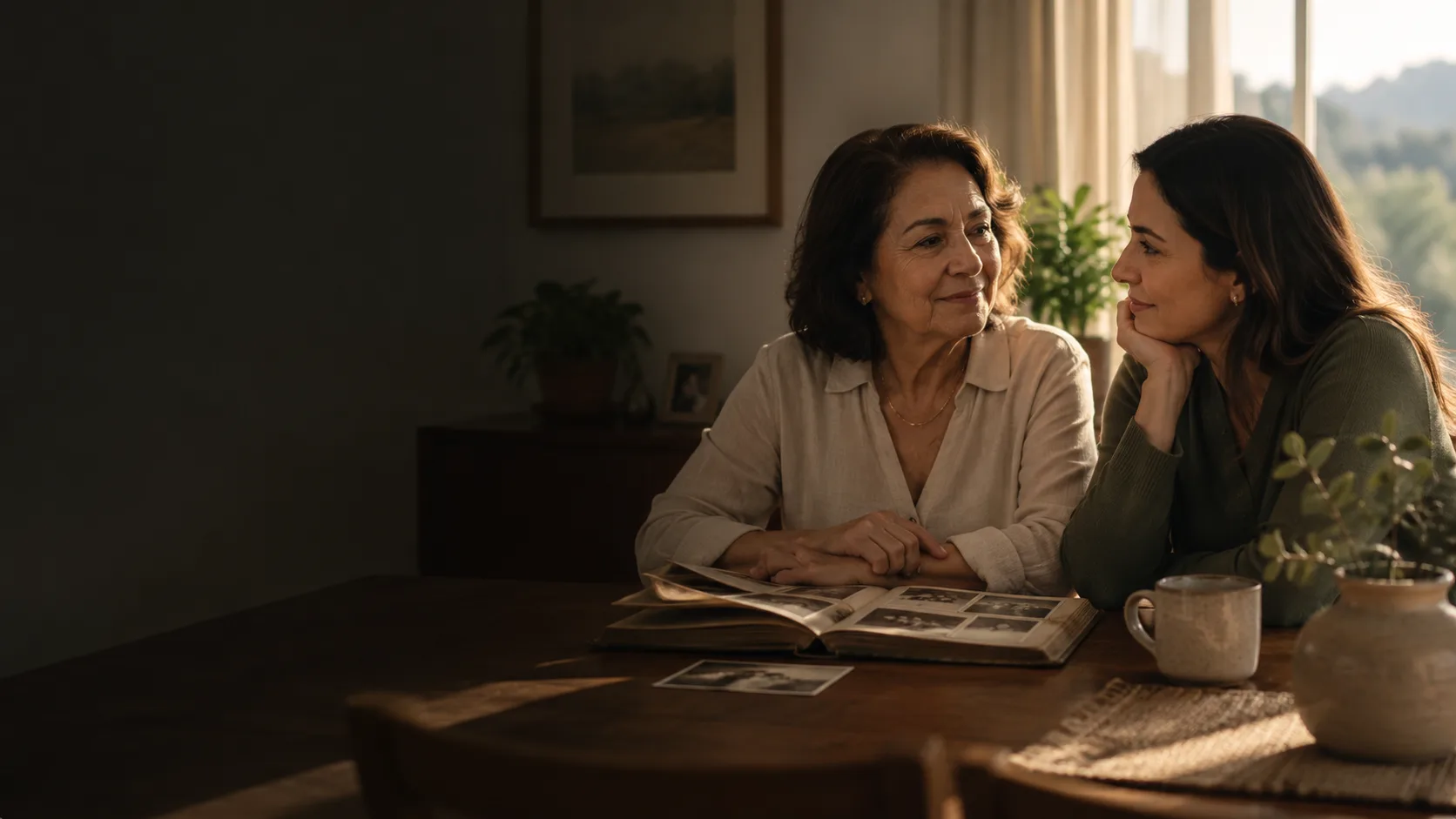 Dos personas conversando en una mesa, sin saber qué habría querido su ser querido